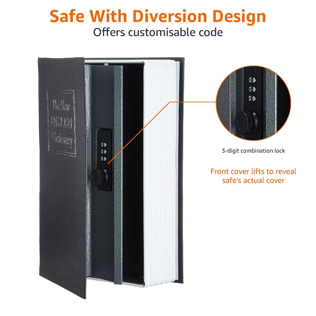 Amazon Basics Home Dial Combination Lock W X D X 24cm Black Safe, Small, Book-Shaped, (15.5cm 5.6cm H),