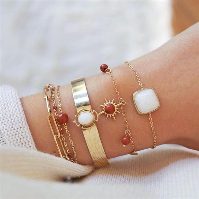 Buy 6 Pieces/set Beads Charm Bracelets Bangles for Women Red Bracelet