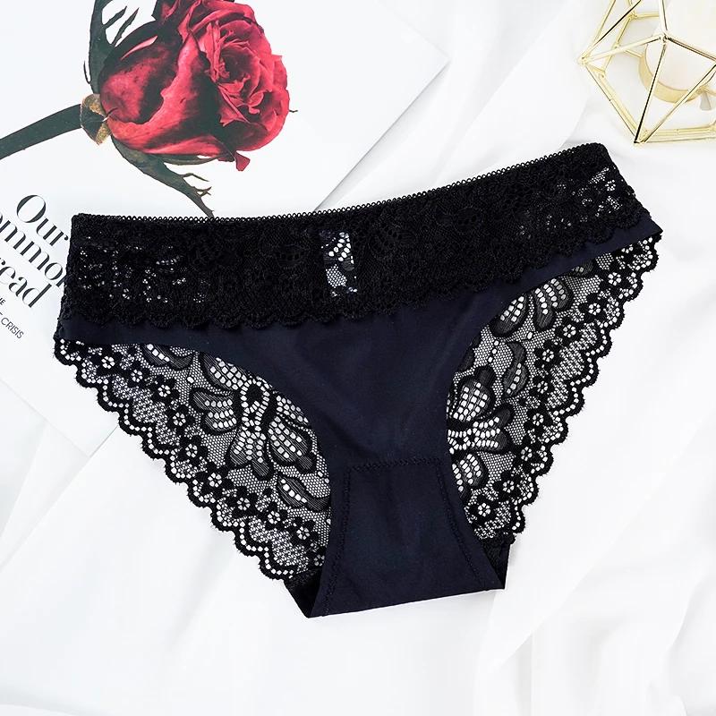New Sexy Floral Lace Women'S Panties Female Hollow Out Briefs Transparent Low Rise Ladies Underwear  Size M-Xl Lingerie