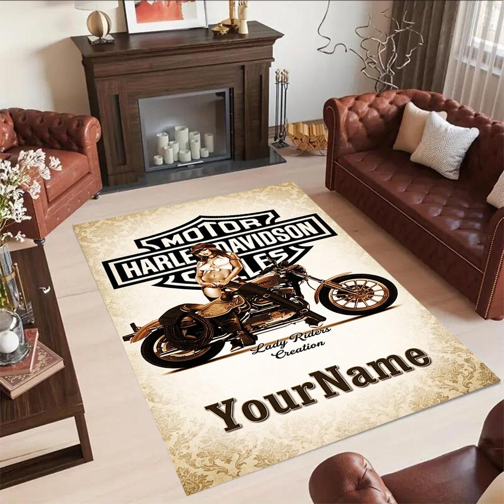 Harley-davidson Motorcycles Customizable Name Carpet Design for Playrooms Hallway Outdoor Entryway Anti-slip Rug Office home decor Wedding Party Gift