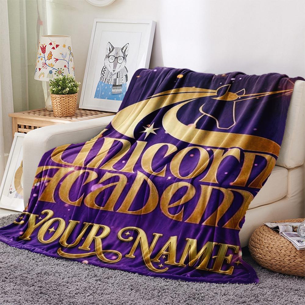 1PC Custom Name Unicorn Academy Patterned Flannel Blanket Suitable For All Seasons for Home Decor Warmth and Comfort Gifts Holiday Present
