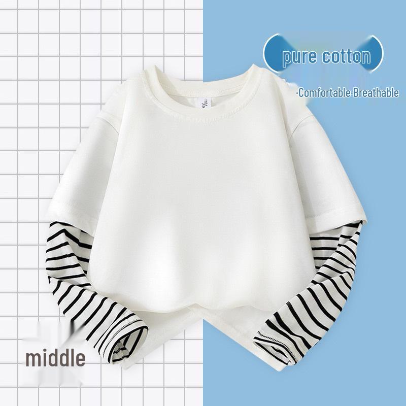 

Boys Striped Patchwork Cotton Long-Sleeve T-Shirt - 2025 Autumn Fashion 160cm