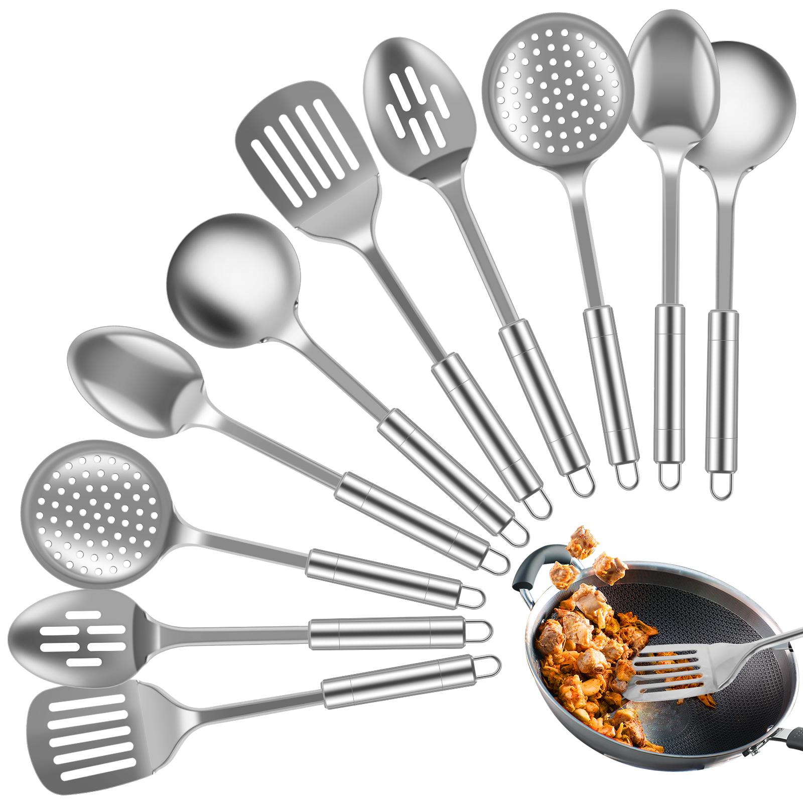 

5/10Pcs Kitchen Cooking Utensils Set Stainless Steel Shovel Soup Spoon Spatula Utensils Dinnerware Kitchen Cooking Tool Set