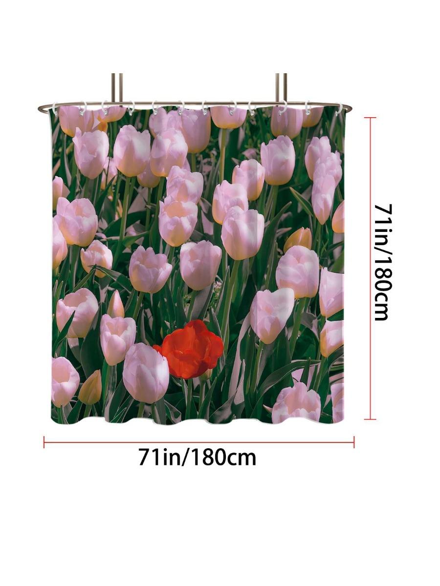 

1 шт. Розовая водонепроницаемая шторка для душа с принтом тюльпанов, перегородка для ванной, подвесная штора с 12 крючками, защита конфиденциальности, простая установка 90x180cm