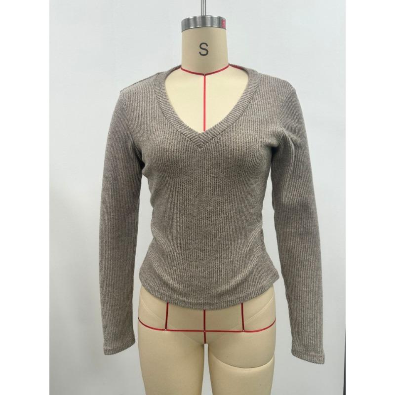 Women S Ribbed Knitted Long Sleeve V Neck Slim Fit Comfortable Sweater