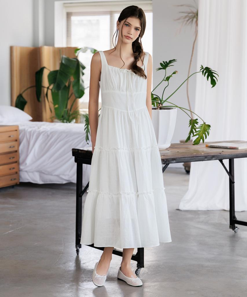HYFVE Summer Shirred Strap Cotton Tiered Dress