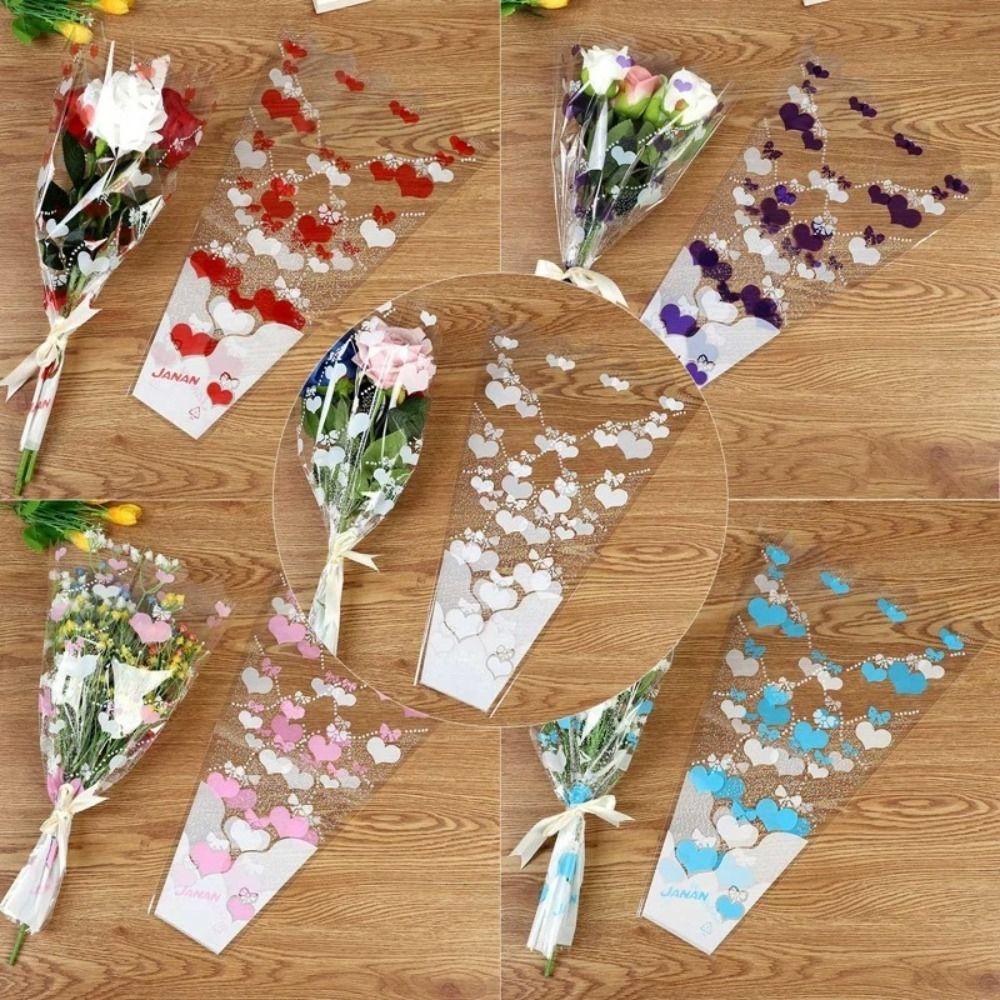 100pcs Rose Bagging Rose Bouquet Wrapping Sleeve Flower Transparent Packaging Wrappers Christmas