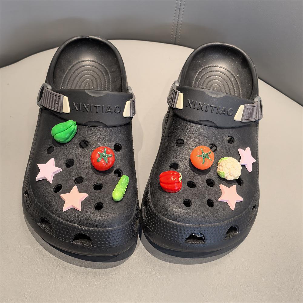 10Pcs New 3D Vegetable Shoe Charms Set Cucumber Tomato Eggplant Chili Shoe Decorations DIY Detachable Buckle Shoes Accessories