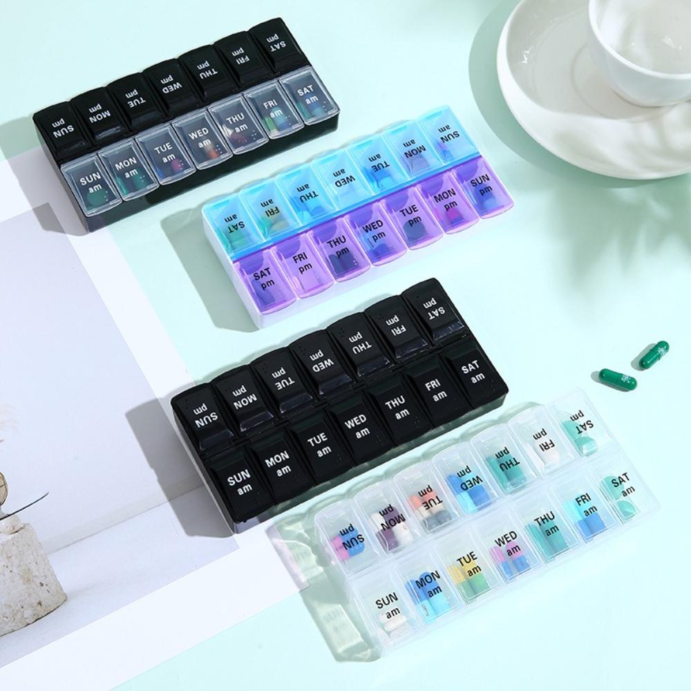 New Hot Premuim Portable Large Weekly Pill Box Organizer Cases 7 Day 14 Grids Storage for Medicine Vitamin Supplements Fish Oils