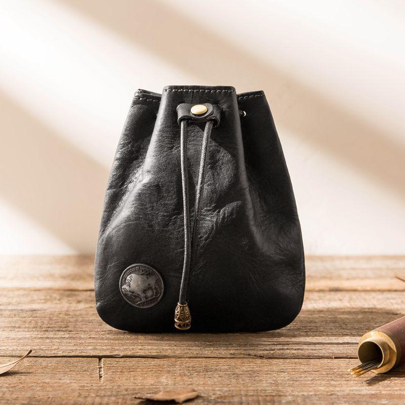 1Pcs Soft Texture Pu Leather Retro Drawstring Key Case Coin Purse Handmade Coin Key Bag Multifunctional Storage Bag