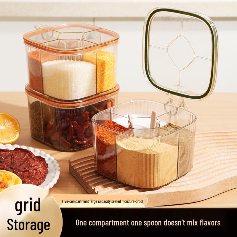 Multi-Compartment Kitchen Seasoning Jar Set: All-in-One Condiment Storage for Salt, MSG, and Pepper