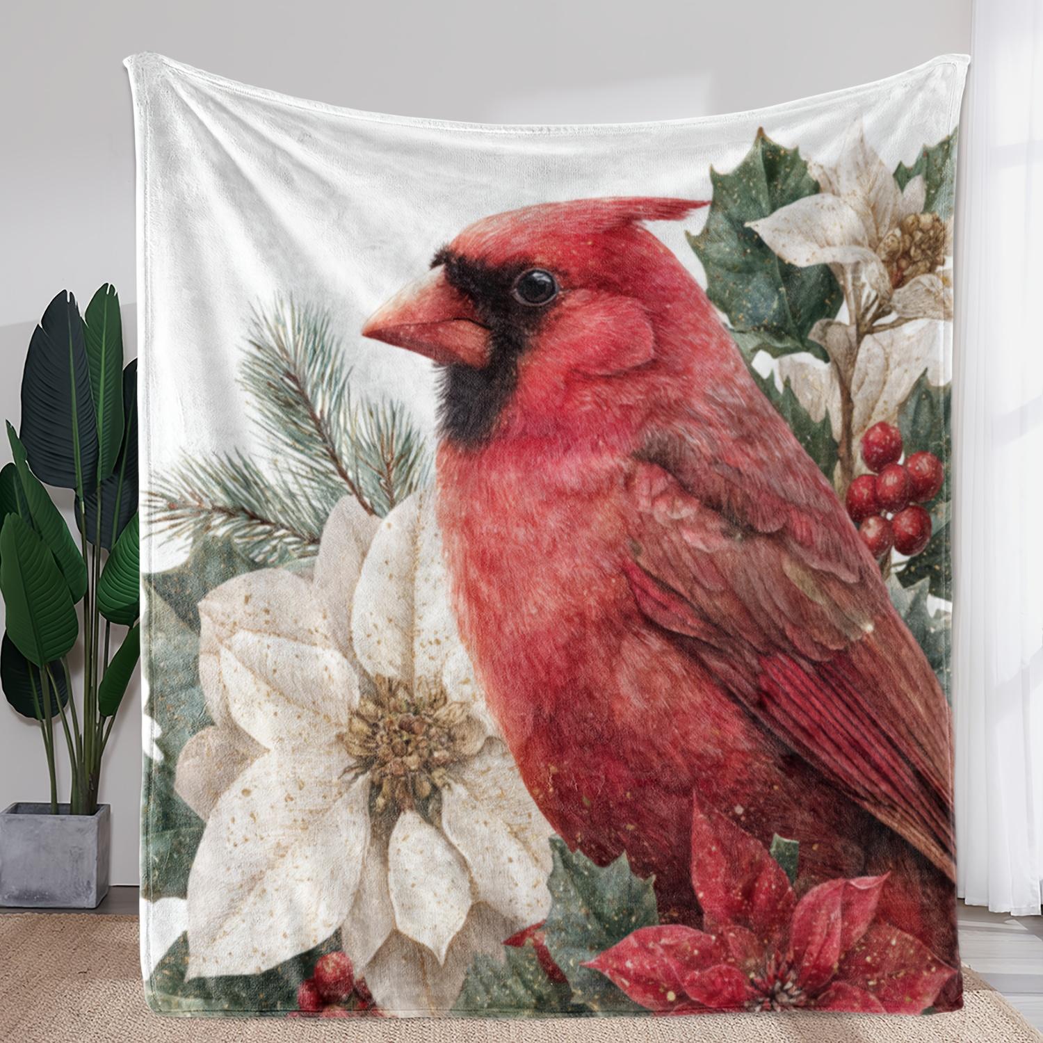 

1pc Zeal Lily Vintage Christmas Throw Blanket - Red Cardinal Bird & Holly Berry Winter Design in Red, Green, White - Soft Flanne 75x90cm