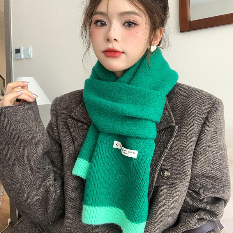 High-value winter girl warm scarf thickened knitted wool scarf versatile trendy student dopamine candy color