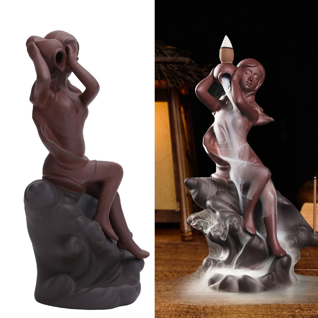 Incense Burner Red Stoneware Backflow Incense Holder Home Office Decoration Ornament