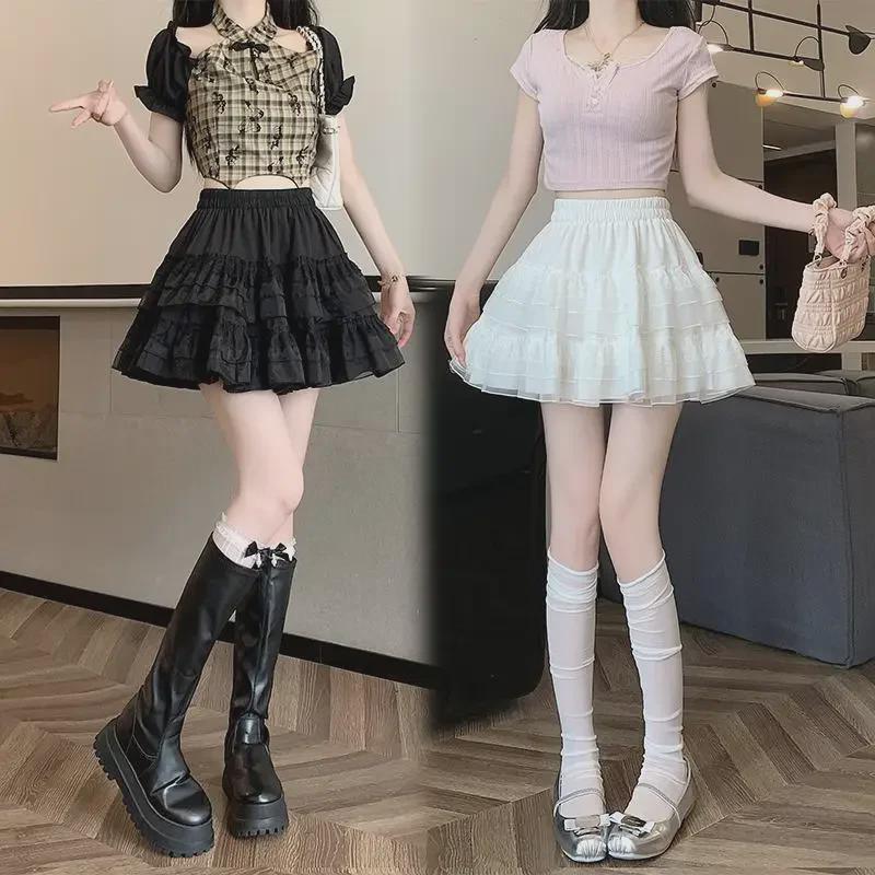 

Summer 2024 High-Waist A-Line Lace Ballet Skirt - White Mesh Puff Trend S