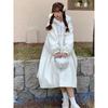 Women's White Wool Hooded Overcoat - Long Sleeve, Loose Fit, 2024 Autumn/Winter