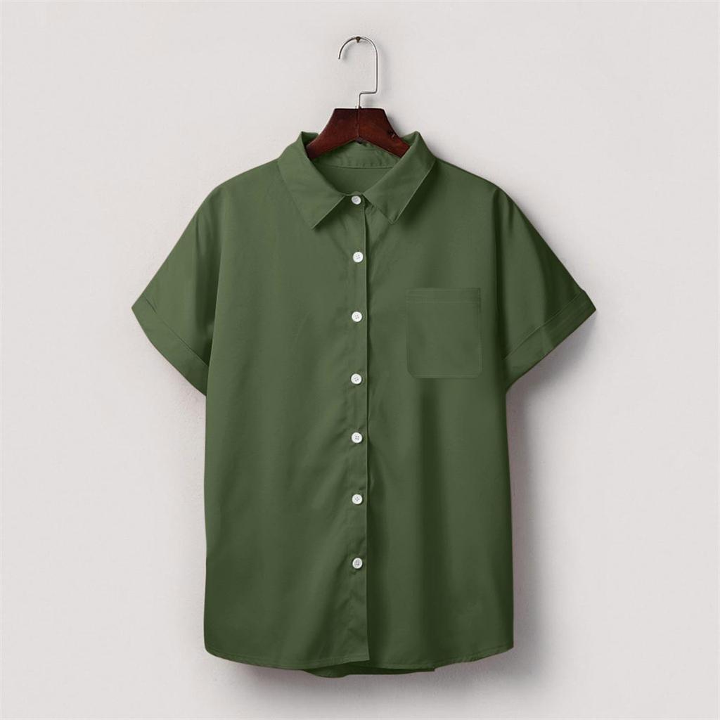 Dámská Módní Ležérní Kapsa Krátký Rukáv Límec Košile Top