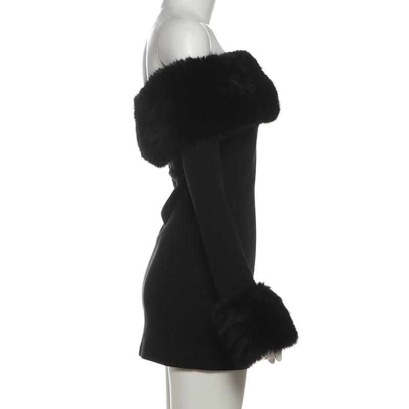 Damen Farbe Block Ein-Schulter Bodycon Kleid Herbst/Winter 2025
