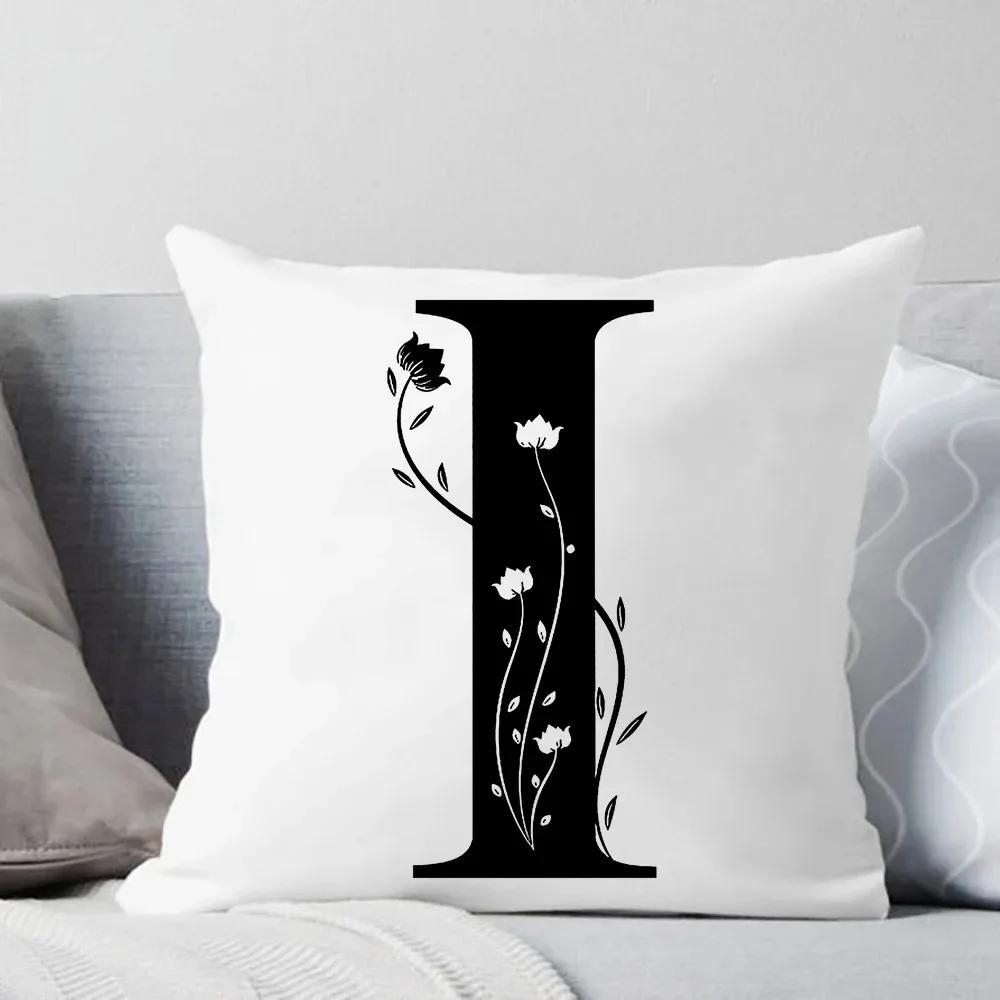Black And White Letter Pattern Throw Pillow Cover With Short Plush Print For Living Room Sofa Decoration Cushion Cover