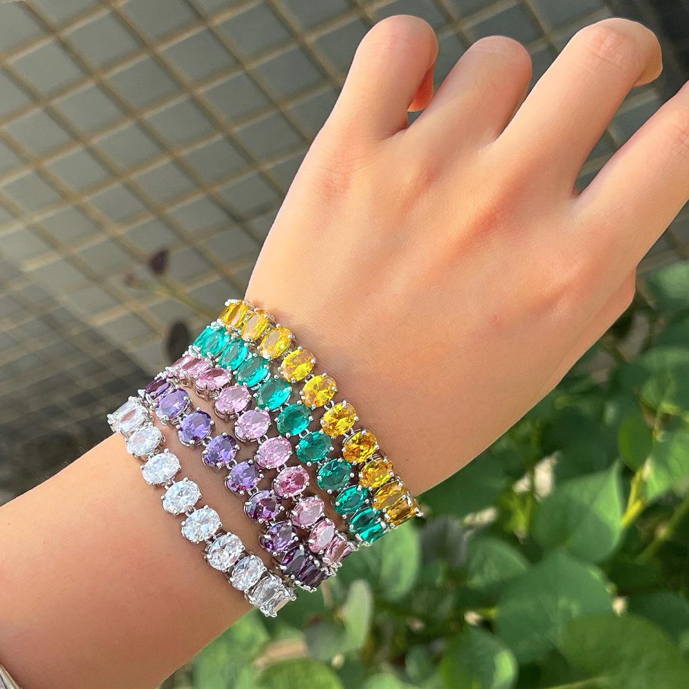 Heavy Industry Light Luxury Full Diamond Yellow Zircon Bracelet Rock Sugar Oval Zircon Hand Jewelry Multi-Color Optional
