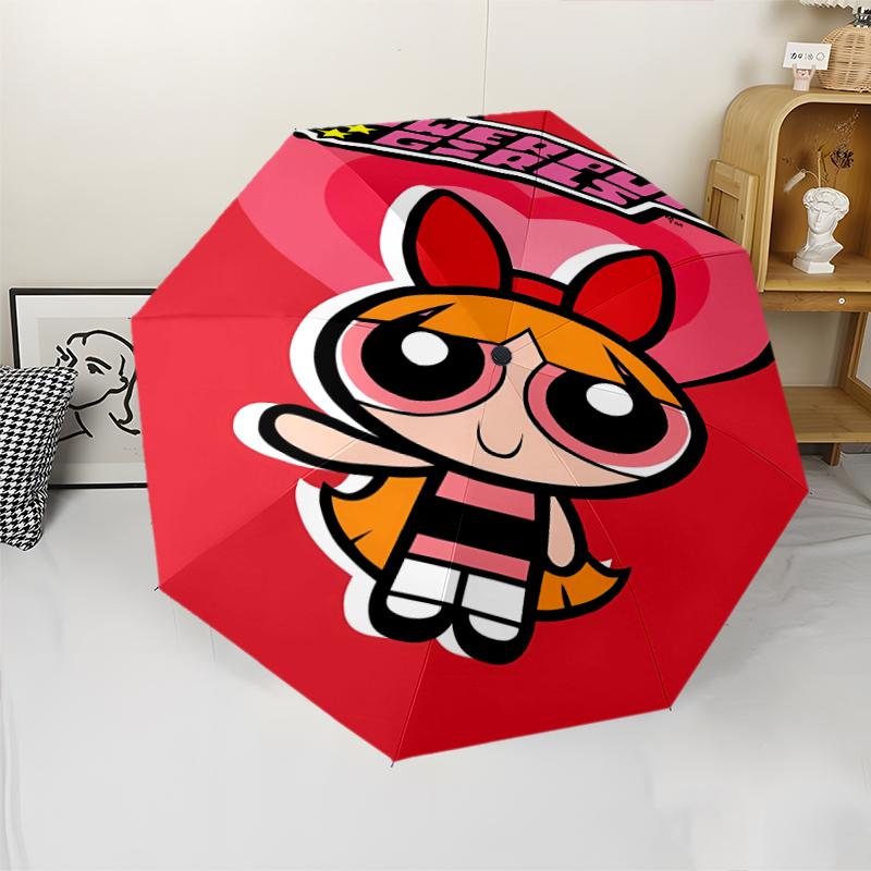 The Powerpuff Girls1 Print Automatic Umbrella, 8 Rib Iron Frame, Plastic Handle, Suitable for Outdoor Travel &Daily , Ideal Gift
