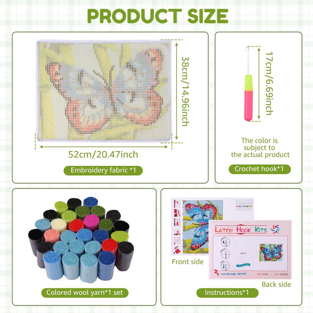 Butterfly/Green leaves Latch Hook Rug Kit DIY Pre-Printed Carpet Craft Segment Embroidery Material Pack Festival Gift Home Decor