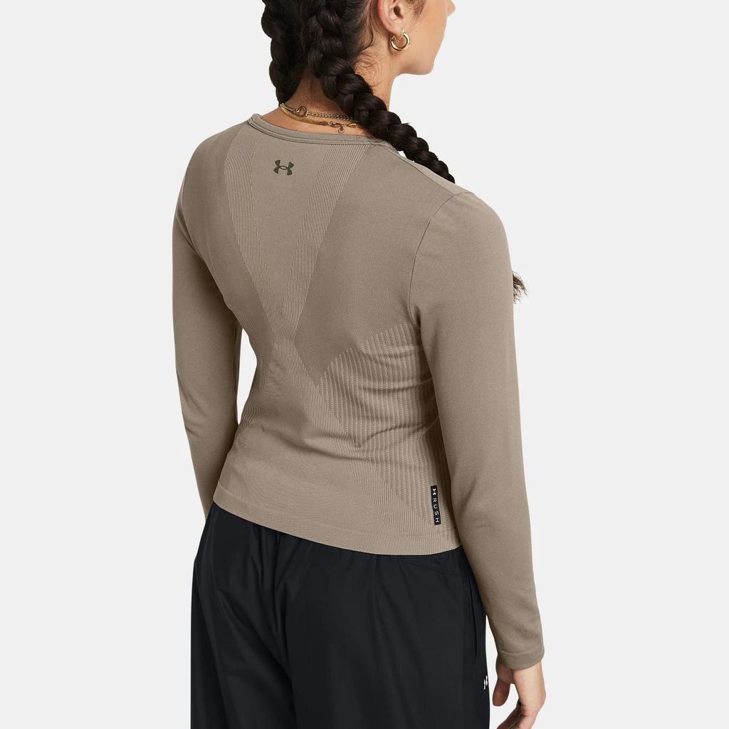 Under Armour Solid Color Crew Neck Long Sleeve Regular T-Shirt Women Tops Khaki 1383649-200