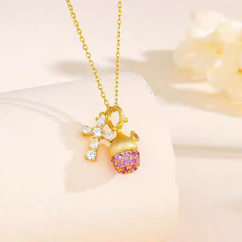 

Colorful Pinecone Cross Pendant Necklace - Elegant Women s Clavicle Chain, Perfect as a Girlfriend Gift. Cross Pendant + Type 0 Necklace