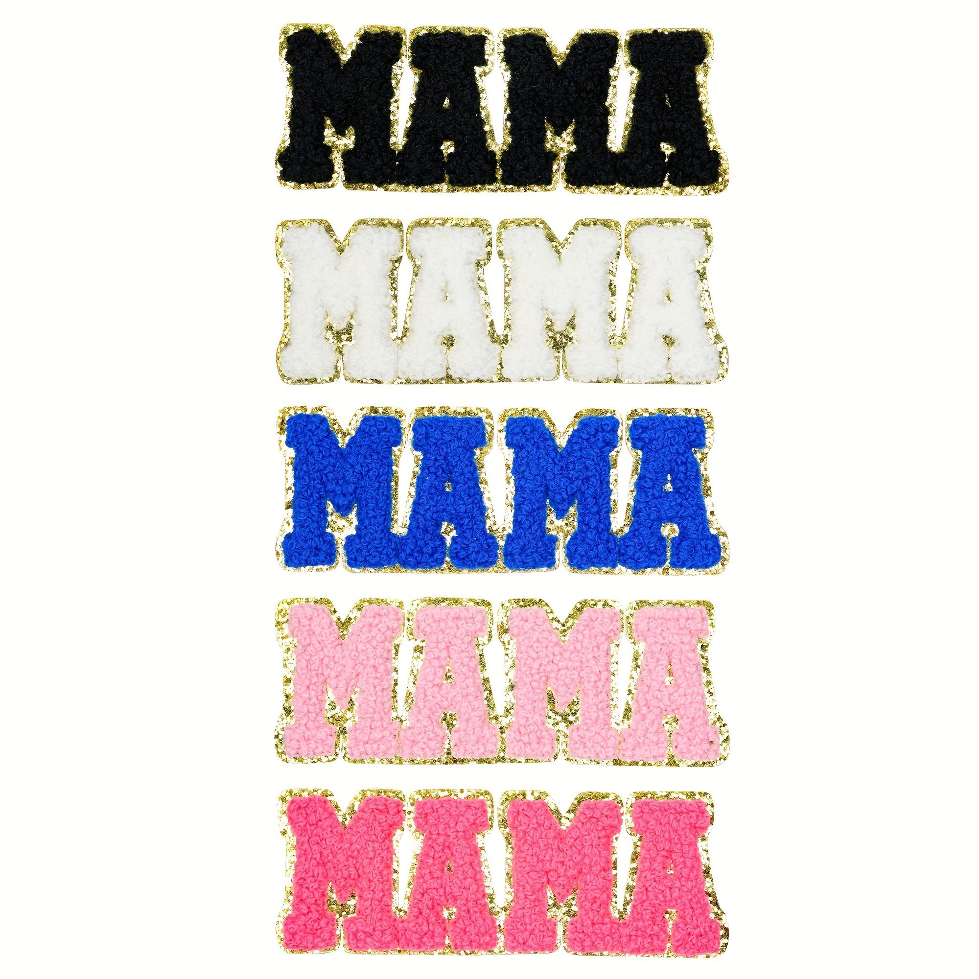 

Colorful MAMA embroidery patch set with gold border, suitable for hot/sewn stickers on clothes, shoes, hats, and bags