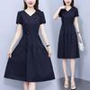 Summer French Elegant Temperament Fashion Casual Dress Age Reducing High Waist Slimming Mid Length Dress for Ladies