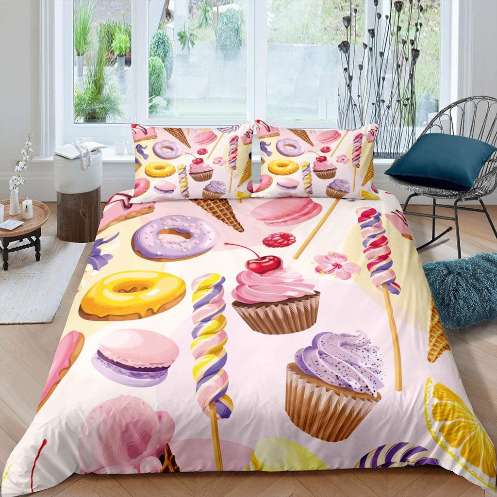 Ice Cream Duvet Cover Set Delicious Food Theme Polyester Quilt Cover King Queen Full Size For Kids Bedding Set With Pillowcase