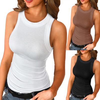 Vest Casual O Neck Ribbed Sleeveless Blouse for Sports