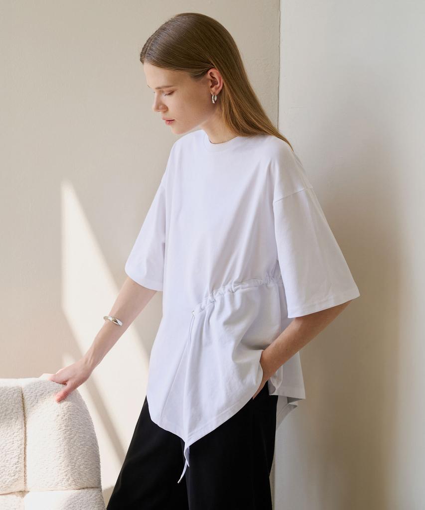 Illoje Asymmetrical Drawstring T-Shirt (White)