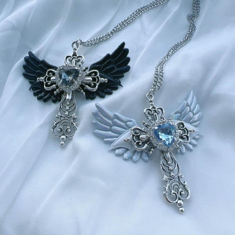 Angel Crossed Necklace Women Sweater Chain Female Hip-hop Non-fading Jewelry