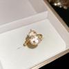 18k Gold Plated Zircon Flower Open Ring - Retro Court Style, Luxury High-End Jewelry