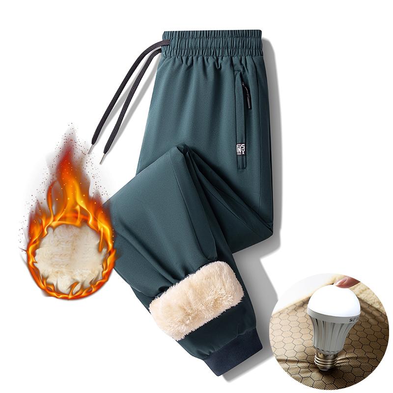 Pantalones de Invierno para Hombre con Forro Polar Cálidos Pantalones de Chándal Holgados Joggers Ropa Deportiva Bolsillos con Cremallera Color Sólido Moda Casual Cordón
