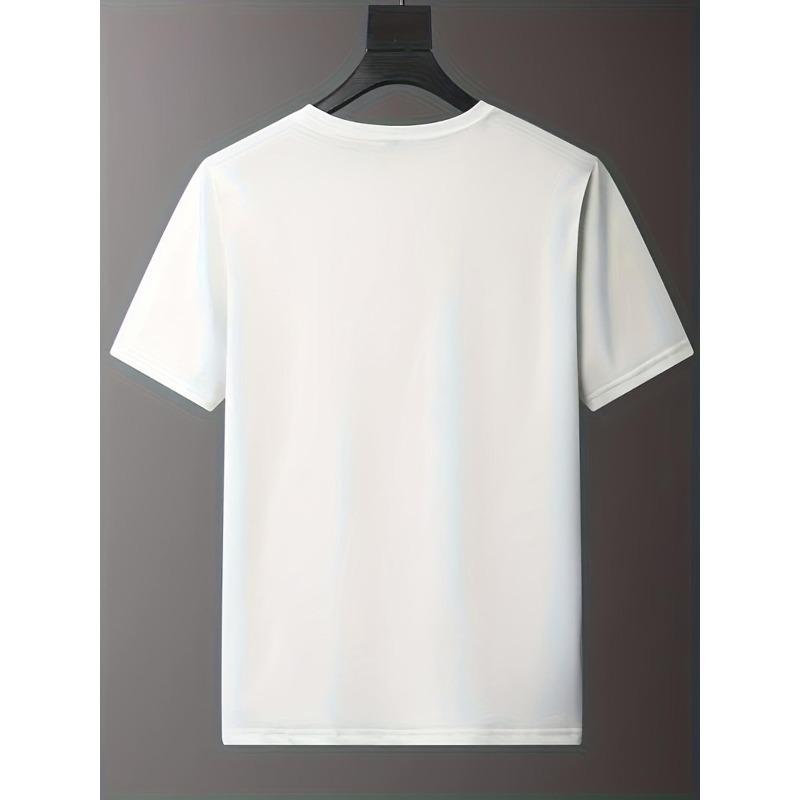 Men's Gym Graphic Tee, Casual Round Neck Short Sleeve T-Shirt, Geometric Print, Lightweight Summer Top, Regular Fit, for Daily Wear