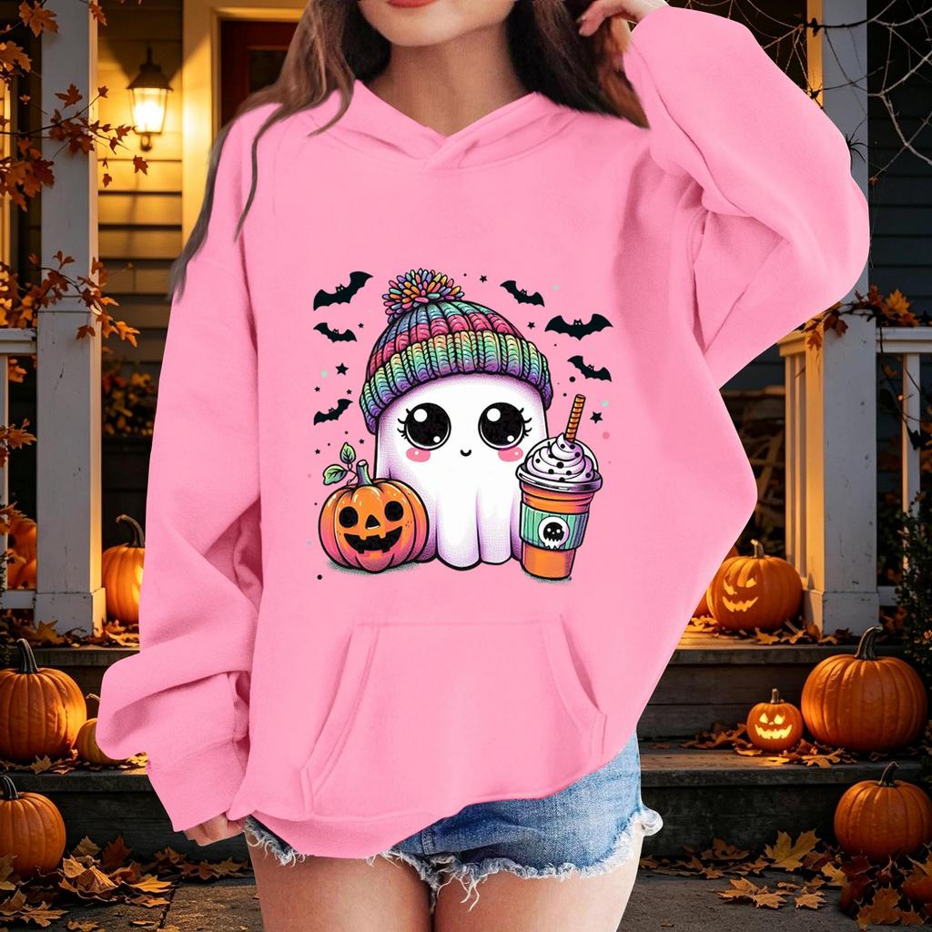 Kids Halloween Printed Hoodie, Loose Fit Casual Pullover for Boys Girls