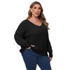 Large-sized Women's Sweater with Pineapple Sleeves and Deep V Patchwork, Casual Pullover Top