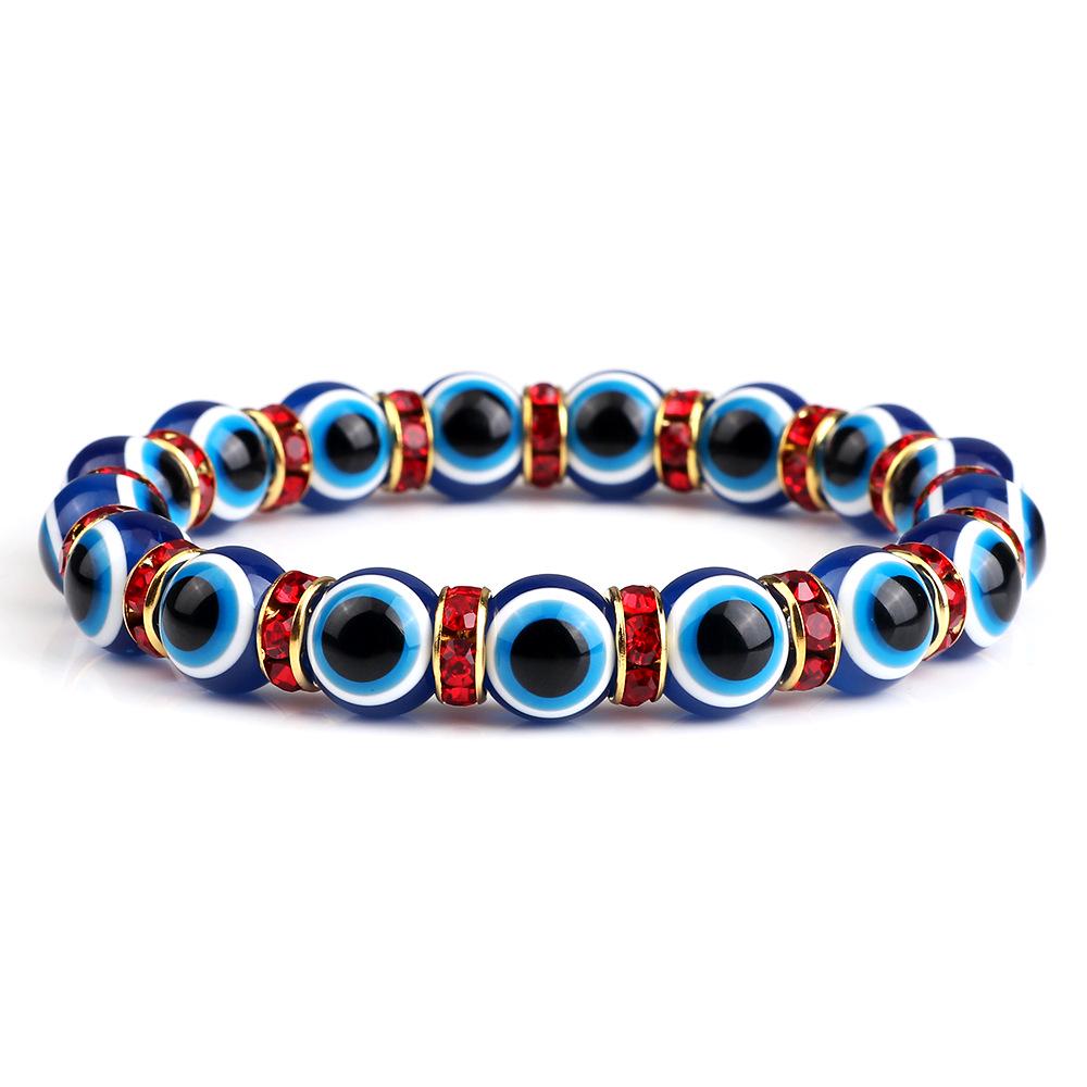 Devil's Eye Beaded Yoga Bracelet with Rhinestone Accents