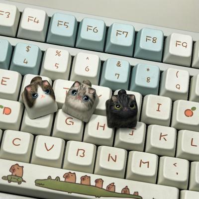 Jolis Chat Anime Touches Personnalisées Argile Original Kawaii Artisan Touche Dessin Animé Fait Main Touches de Jeu pour Clavier Mécanique Cadeaux