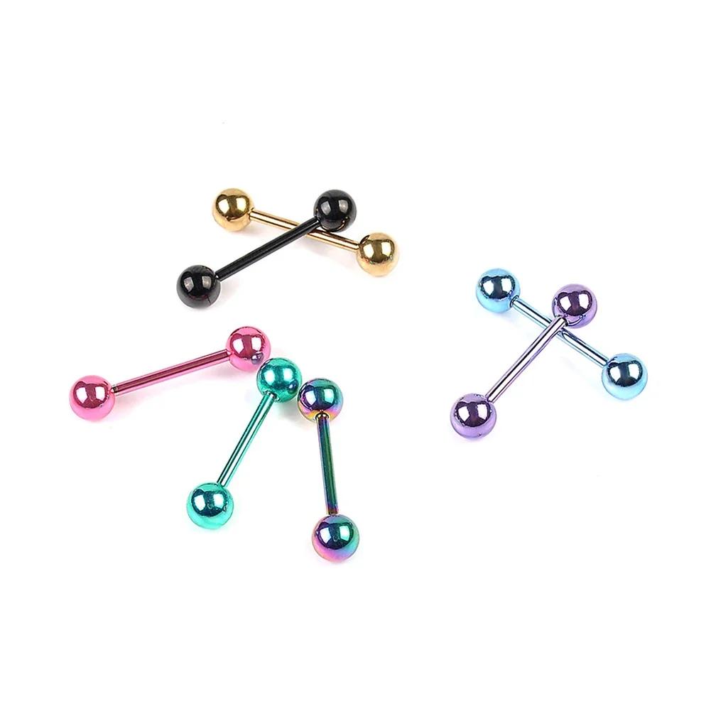7pcs Lot Titanium Plated Tongue Rings Bars Stainless Steel Body Jewelry Trendy Girls Piercing Barbells