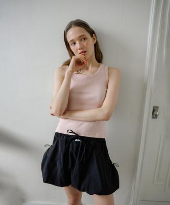Leteoli Nylon String Balloon Mini Skirt_Black