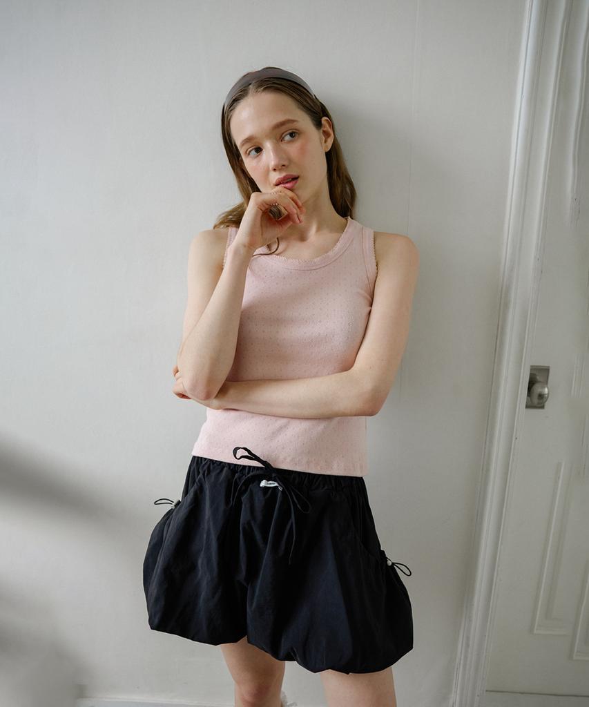 Leteoli Nylon String Balloon Mini Skirt_Black