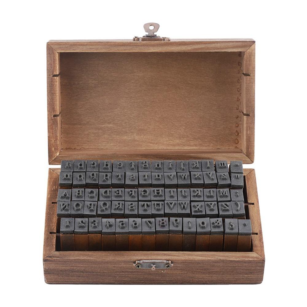 70pcs Wooden Box Alphabet Rubber Stamps Lower Case Capital Letters Rubber Letter Stamps Rectangular Wood Rubber Stamps