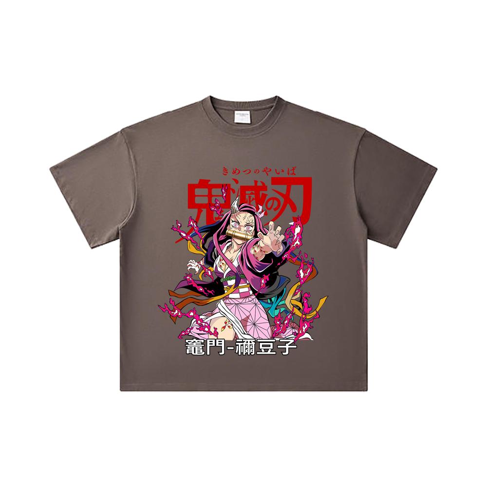 260 GSM Double Yarn 32 Count 100% Cotton Demon Slayer V72 Nezuko Print Unisex Heavy Cotton T Shirt