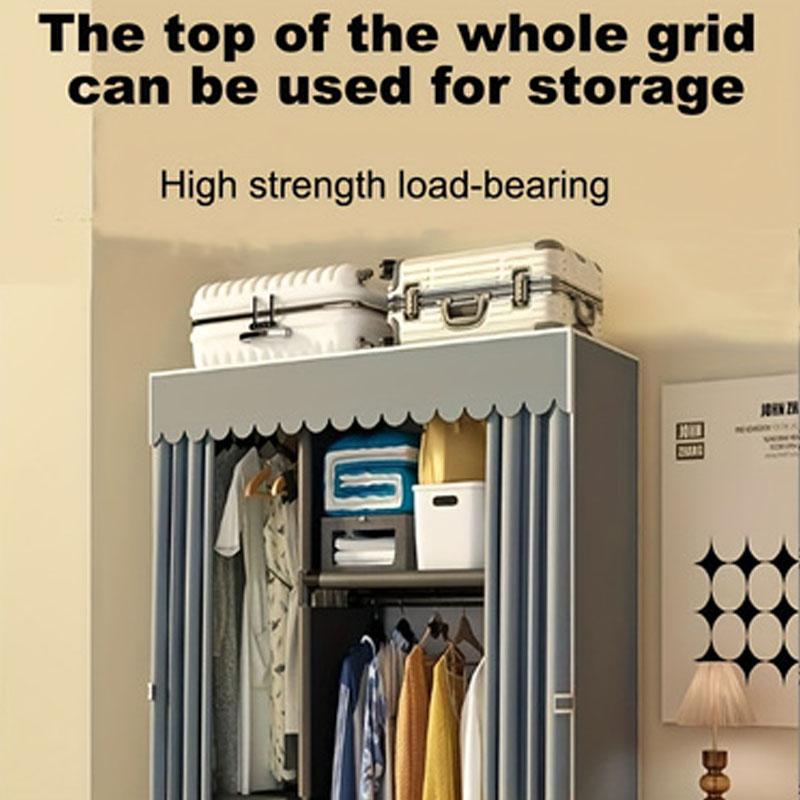 Simple cloth wardrobe with zipper, thickened and reinforced steel pipes, assembled, thickened, suitable for dormitories, home be