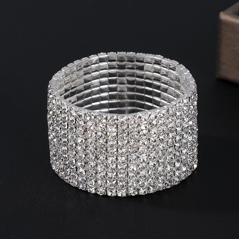 Fashion Jewelry Super Flash Multi-Row Diamond Bracelet Full Diamond Elastic Bracelet Bridal Rhinestone Bracelet