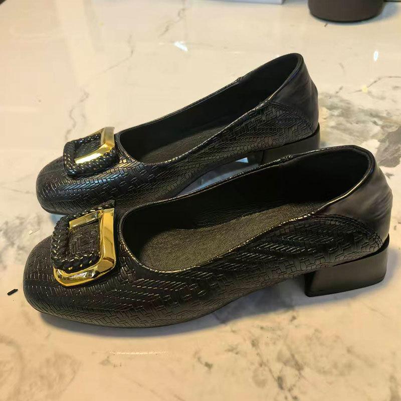 Square Buckle Temperament Single Shoes Women's Autumn New Shallow Mouth Square Head Soft Sole Women's Shoes Gentle French Low Heels