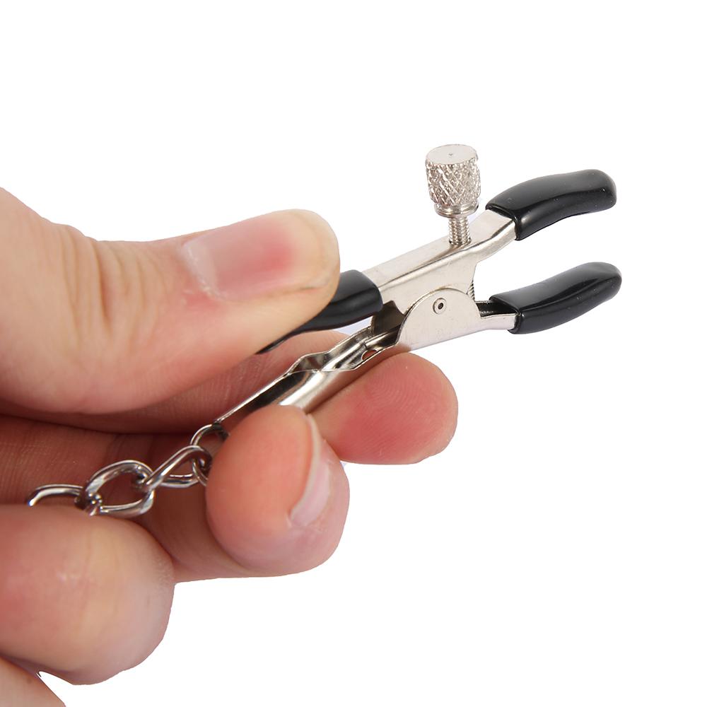 Fetish Adult Game Sex Toy for Women Metal Nipple Clamp with Chain Bondage Breast Labia Clip Stimulation Massager BDSM